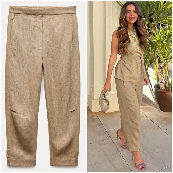 ZARA LINEN BLEND PANTS ZW COLLECTION - Picture 1 of 10